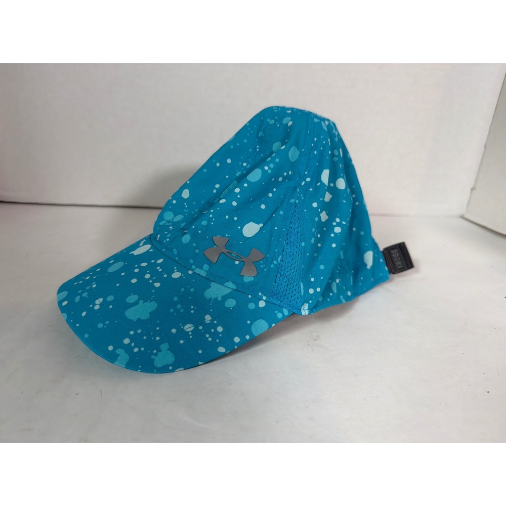 Under Armour Fly Fast Running Hat Teal Blue Splatter Print Mesh Performance Cap